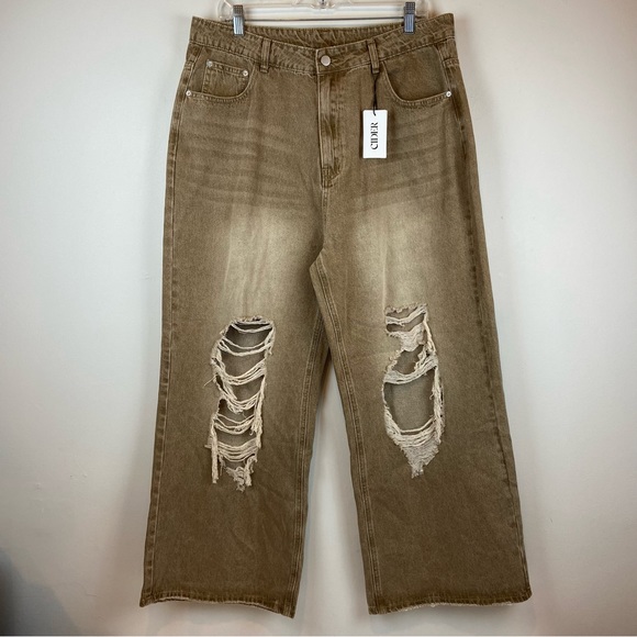 Cider Jeans Nwt Cider Wide Leg Brown Baggy Jeans Pants Size Xl